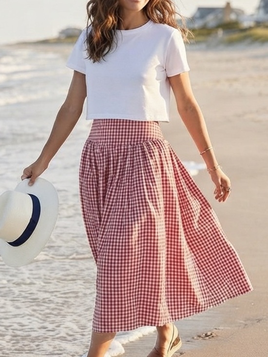 Cider Dresses & Skirts - Cider Red and White Gingham Mini Skirt L NWT Cottagecore Girlhoodcore Modest